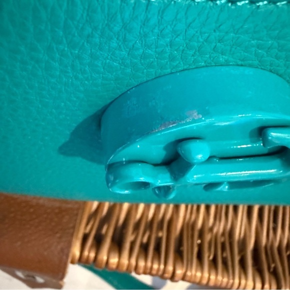 Talbots Green Pebble Leather Crossbody Handbag Purse Anchor Coastal Colorful - Picture 9 of 13